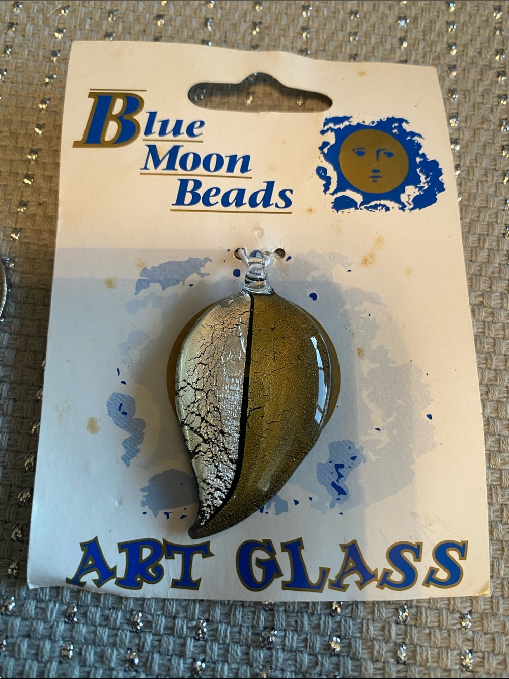 Blue Moon Beads Gold and Black Glass Leaf Necklace Pendant